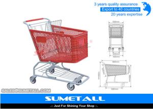 China Red Color Plastic Shopping Cart With Four Wheel 125L For Grocery Store wholesale