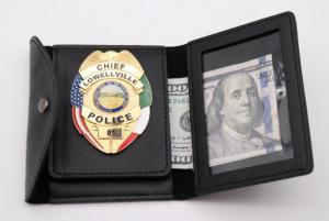 China Customized Leather Black Plain surface Chief police badge wallet on sale