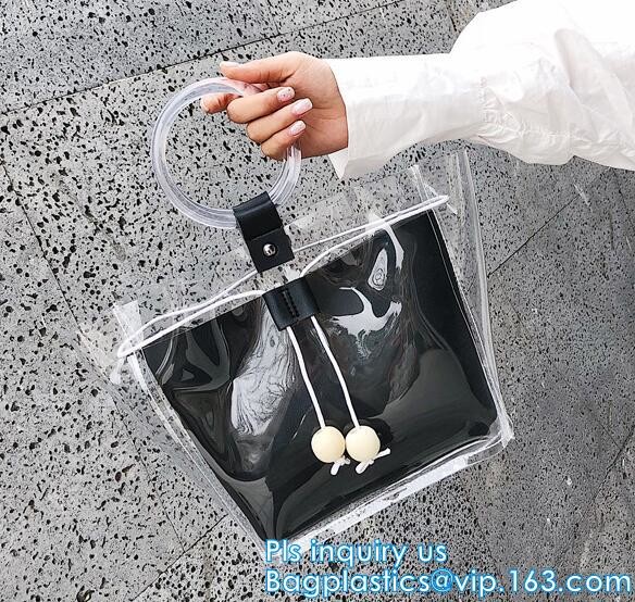 PVC transparent shopping bag, Zipper PVC Vinyl Tote Shopping Bag, PVC shopping reusable tote bags with carry handle, bag