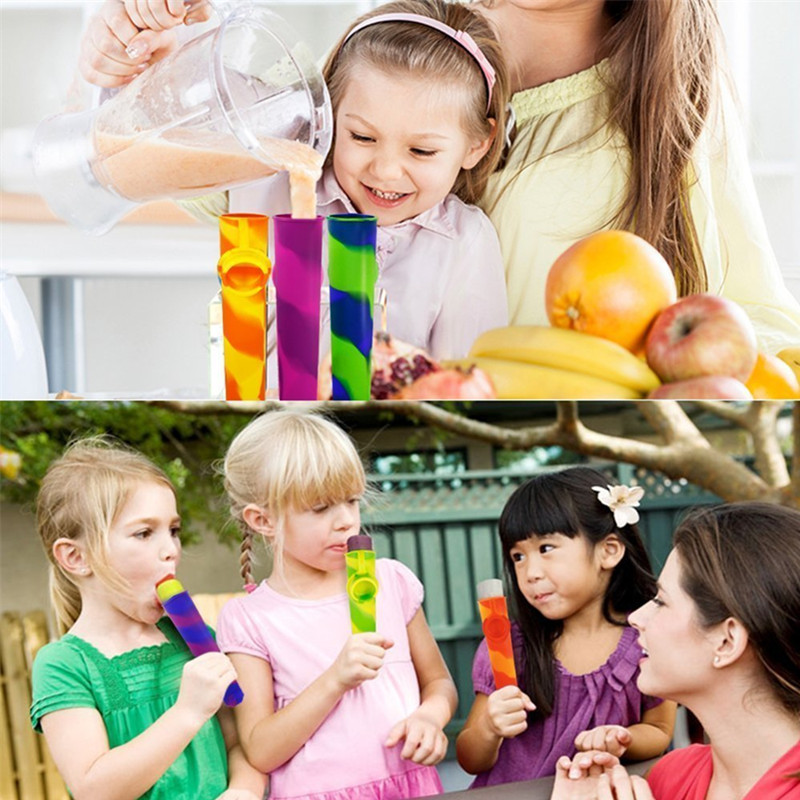 6 Pcs Multicolored Silicone Ice Mold 7.5*1.6in ice pole moulds With Attached Lids