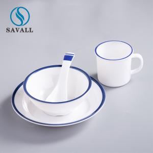 China Blue Rim Gloss Glaze Porcelain Contemporary Dinnerware Sets LFGB Approved wholesale