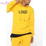OEM 80% cotton 20% Polyester Yellow Tracksuit 2 Piece Set for Men Custom Solid
