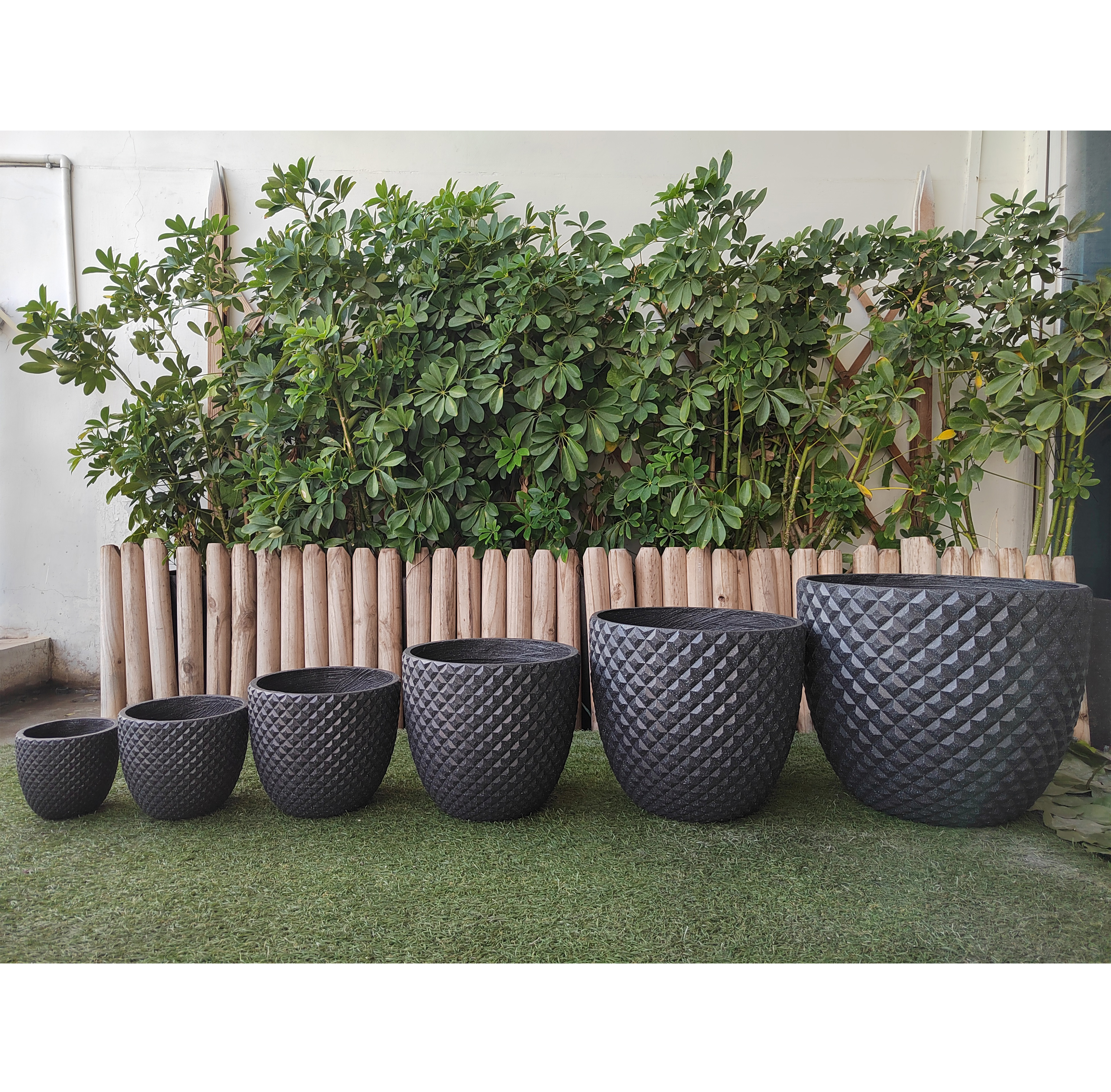 Black Marble Diamond Design Flower Pot for Outdoor Garden Size 2 D18.5*H16.5cm
