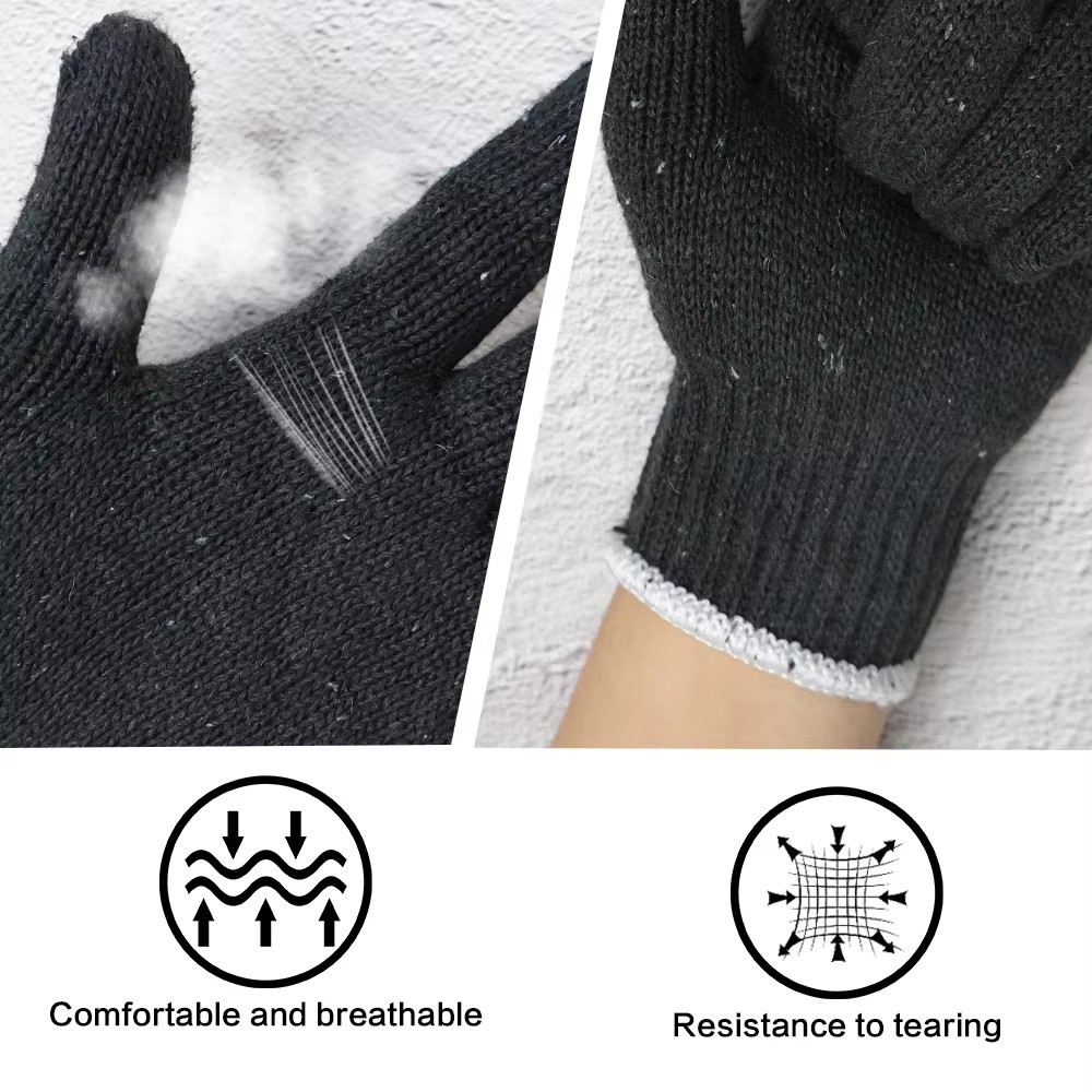 Hot Gloves Black Cotton Knitting White Cuff , Wear Resistant , Construction , Auto Repair , Hardware , Gardening Use Safety