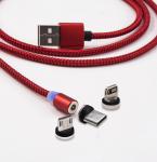 Durable 3 In 1 Magnetic Usb Cable , Round LED Nylon Magnetic Charging Cable