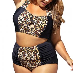 China Custom women sexy leopard high waist halter bikini vintage plus size swim wholesale