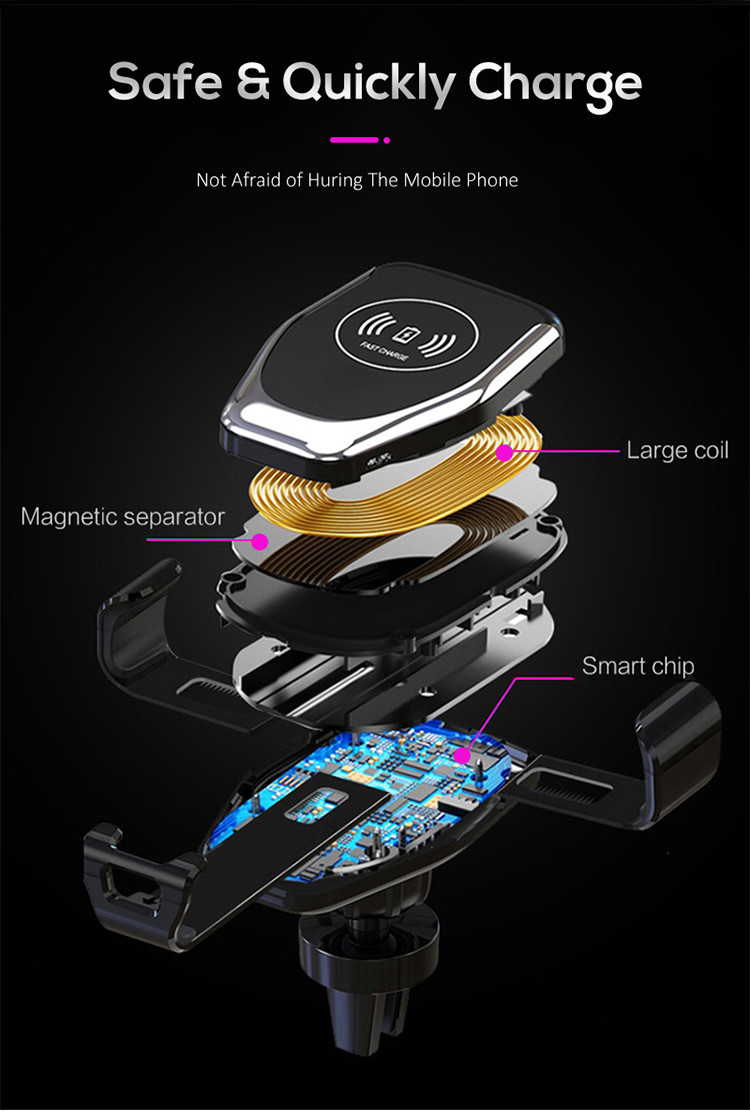 Auto Lock Black Gravity 5W QI Wireless Car Charger