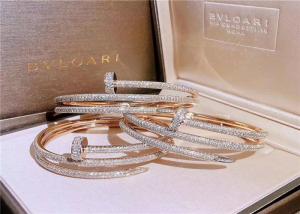 China 18k white gold Cartier Juste un Clou Nail bracelet 2 rows paved diamonds luxury diamond jewelry on sale