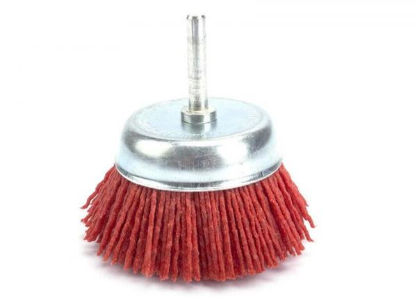 Quality 75mm Grey Abrasive Cup Nylon Drill Brush with Shank Grit 240 for Removal Rust Paint for sale