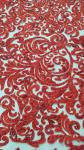 125cm Red Embroidered Beaded Lace Fabric , Beaded Bridal Lace By The Yard