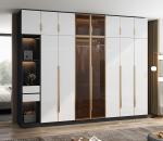 White Glass Door Combine Bedroom Wardrobe Closet With Soft Closing Sliding