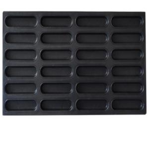 China 1.5mm Nonstick Hot Dog Bun Baking Tray Black Aluminum Bun Pan wholesale