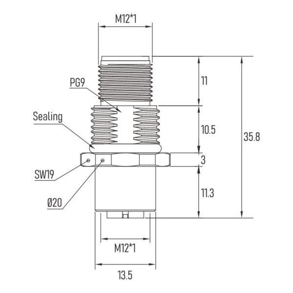 A Code Male Female In One Through Wall Type M12 Panel Connector 5 Pin