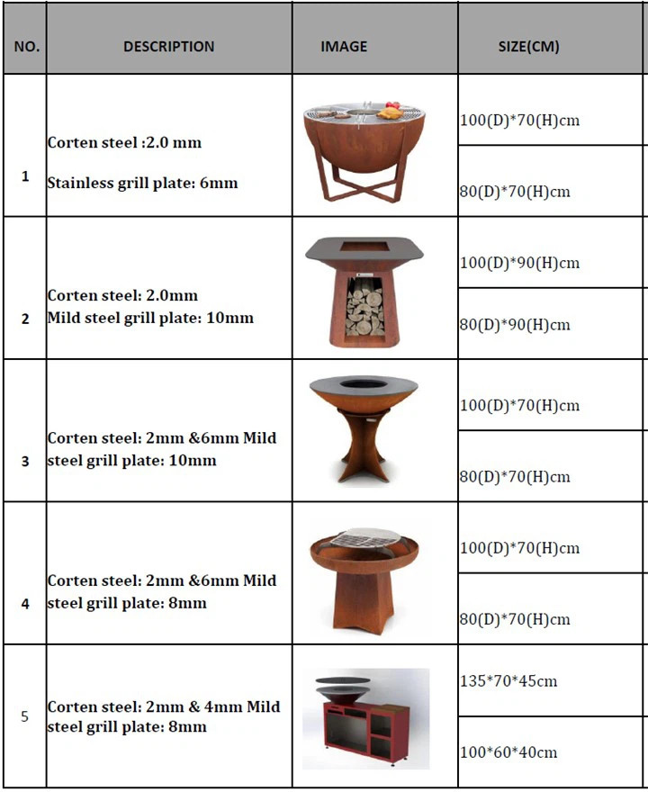Outdoor Corten Metal Corten Steel Bbq Grill 100x90CM