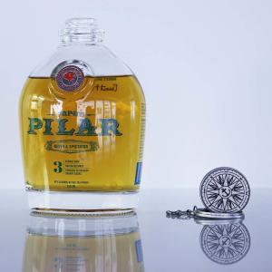 China 750ml Pilar Glass Fancy Rum Bottle Super Flint With Sliver Chain wholesale