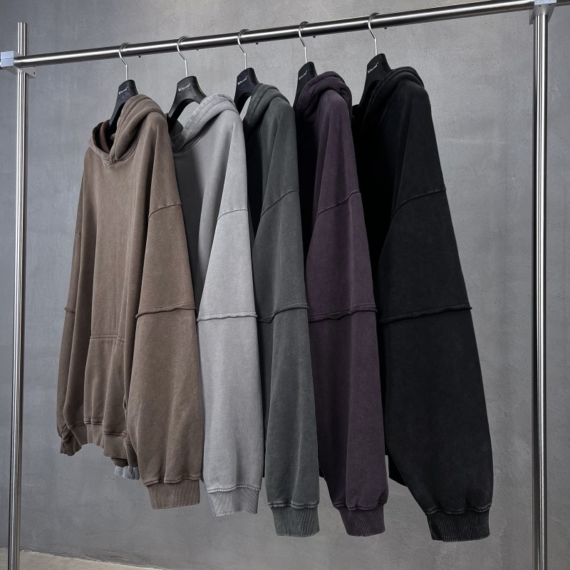 2025 Unisex Winter Pullover Hoodie 100% Cotton 370gsm Oversized Solid Acid Washed Comfort Fit