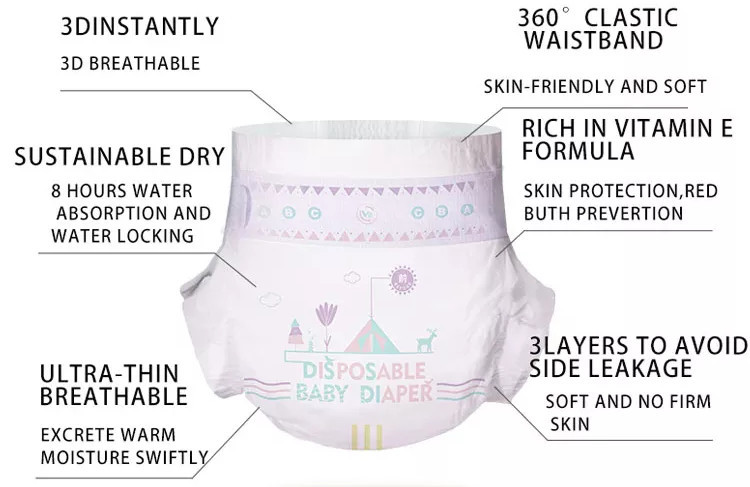 Wholesale Ultra Soft super absorb Disposable Baby Diapers With Breathable Backsheet
