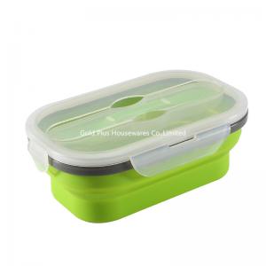 China Food grade green color silicone lunch box with spoon and fork collapsible adult student lunch box for school on sale
