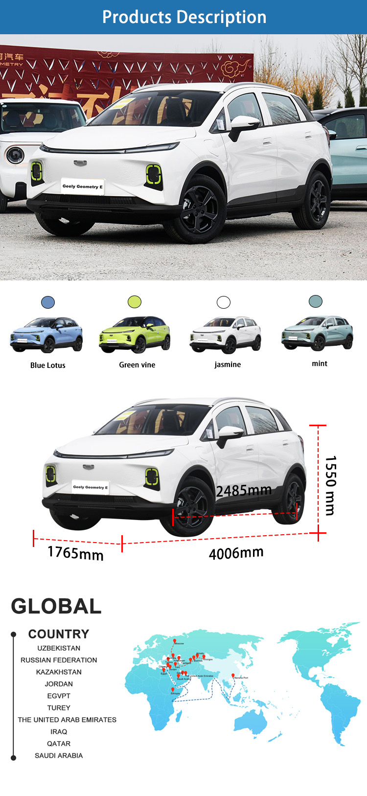 powered Used Geely Car 4 Wheel Affordable Electric Cars 401KM