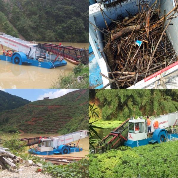 12t Load Capacity 75kw Power 3000m2/h Garbage Loading Aquatic Weed Harvester River Grass Cleaning Barge