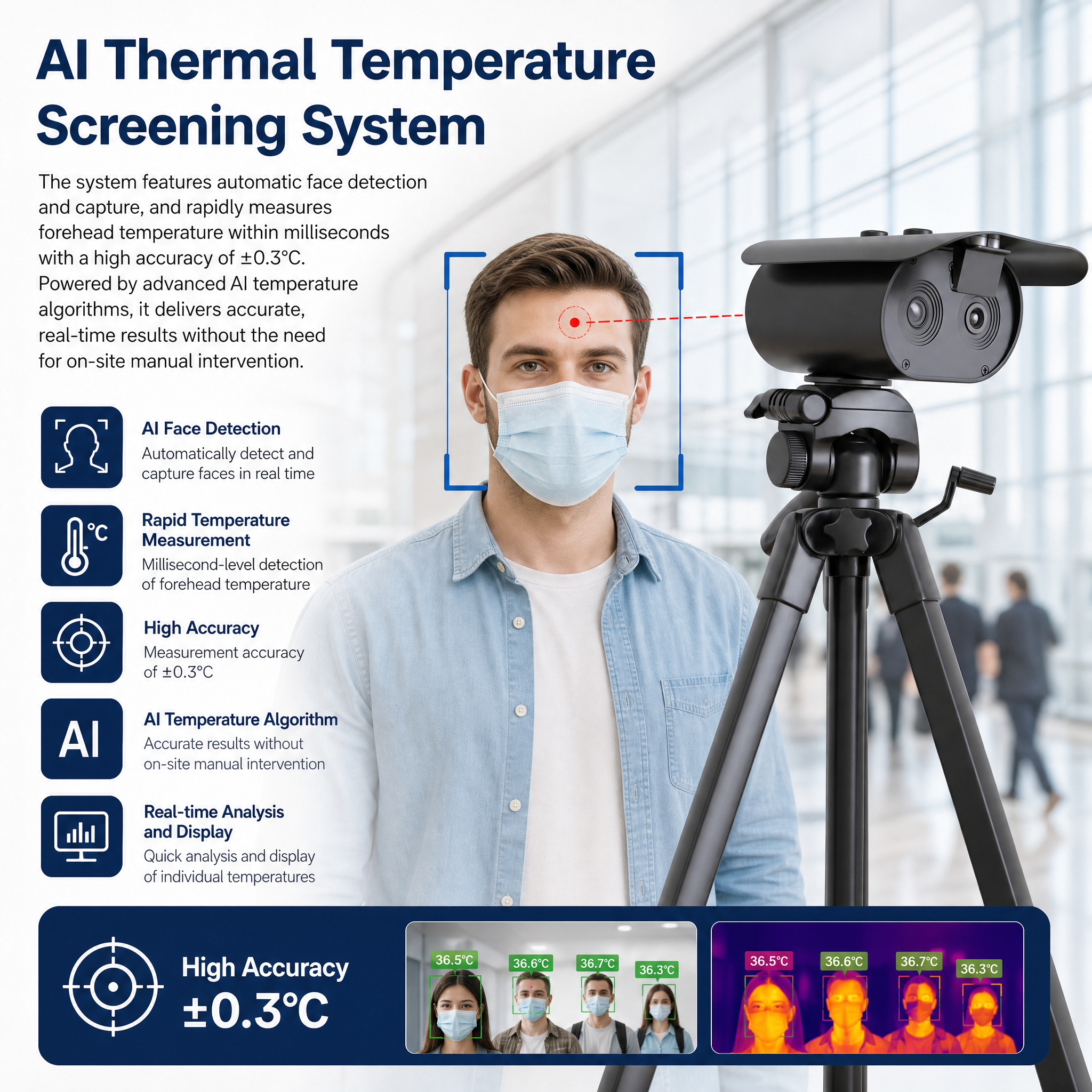 JP009 Thermal Camera Fever Screening System Self-Calibration Full Range Temperature Output