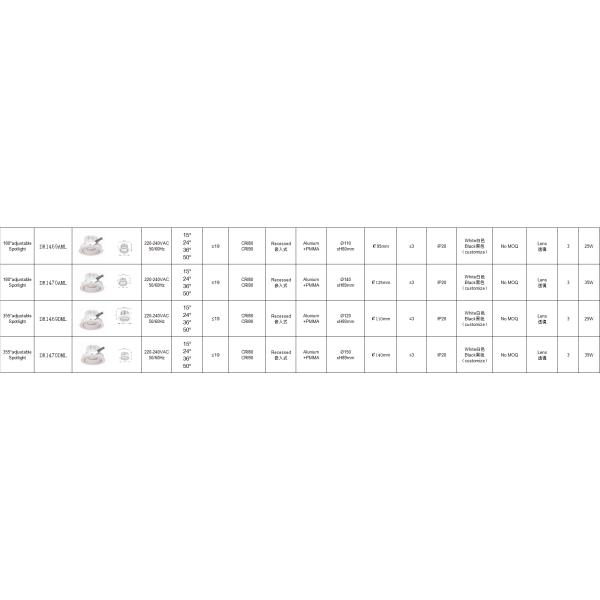 35W led cob down light 350° adjustable 0-10V / 1-10V dimmable white led ceiling down light