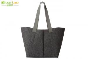 China Dark Grey Wool Felt Tote Polyester Tote Bags With PP Webbing Long Handles wholesale