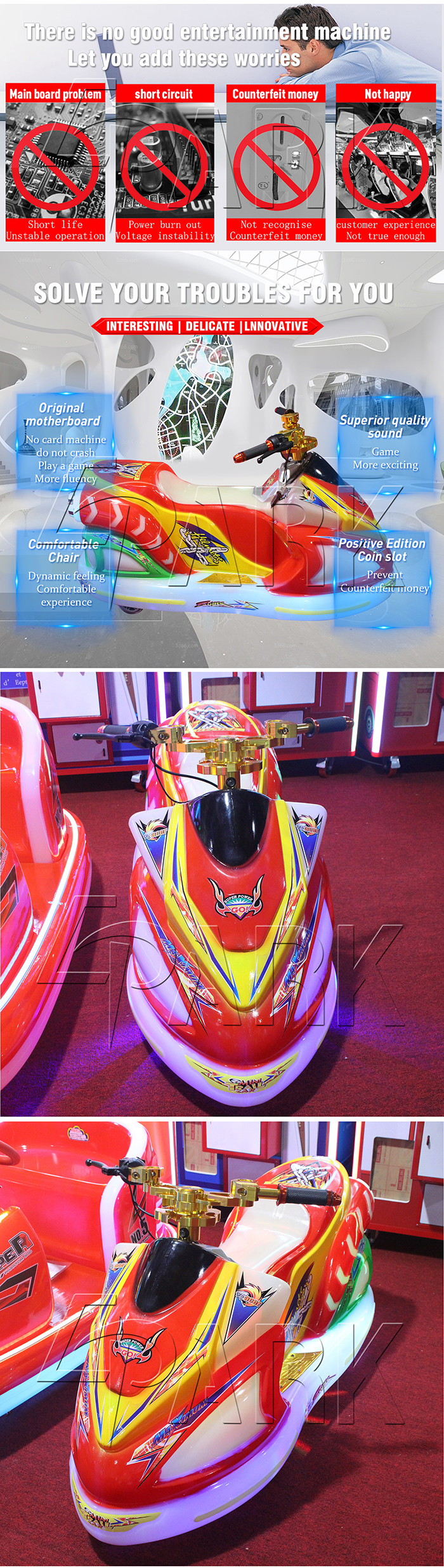 Playground Amusement Kiddy Ride Machine 1 - 2 Player Music Motorbike