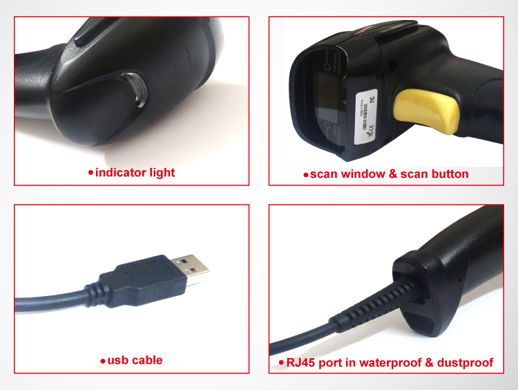 Single Line Scan Handheld 1D Laser Barcode Scanner for Retail and Supermarket in Black