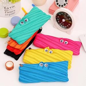 China Cute Cartoon Canvas Pencil Pouch With Zipper , Big Eyes Monster Kids Pencil Bag wholesale
