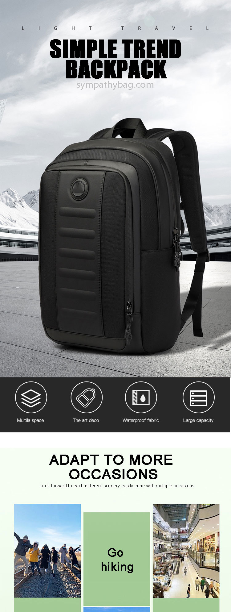 Men Anti Theft College Bags Waterproof Laptop Backpack For Travel Casual Sports