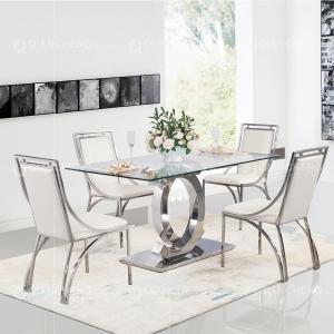 China Rectangular Mirror Silver SS Dining Tables Double C Leg Glass Top wholesale