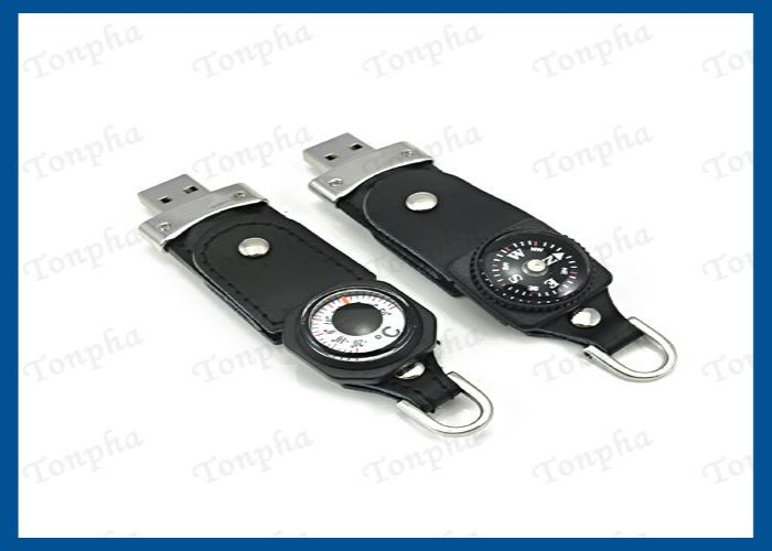 Customized Logo Leather USB Flash Drive Full Capacity With Compass Function