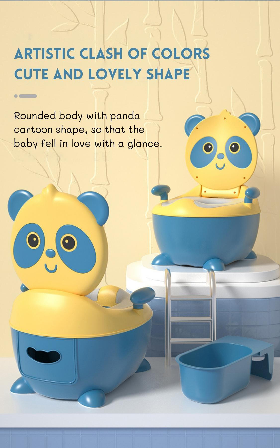 Cartoon Panda Shape Baby Potty Toilet with Custom Logo EN71 Certified Blue/Yellow/White/Black
