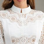 Elasticated Cuffs Peplum Hem Design White Crochet Lace Belted Peplum Dress