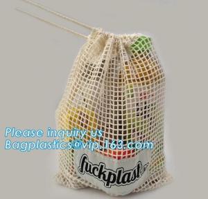 China Factory wholesale reusable long handle cotton net produce bag,cotton net shopping bags for vegetables fruits bagease wholesale