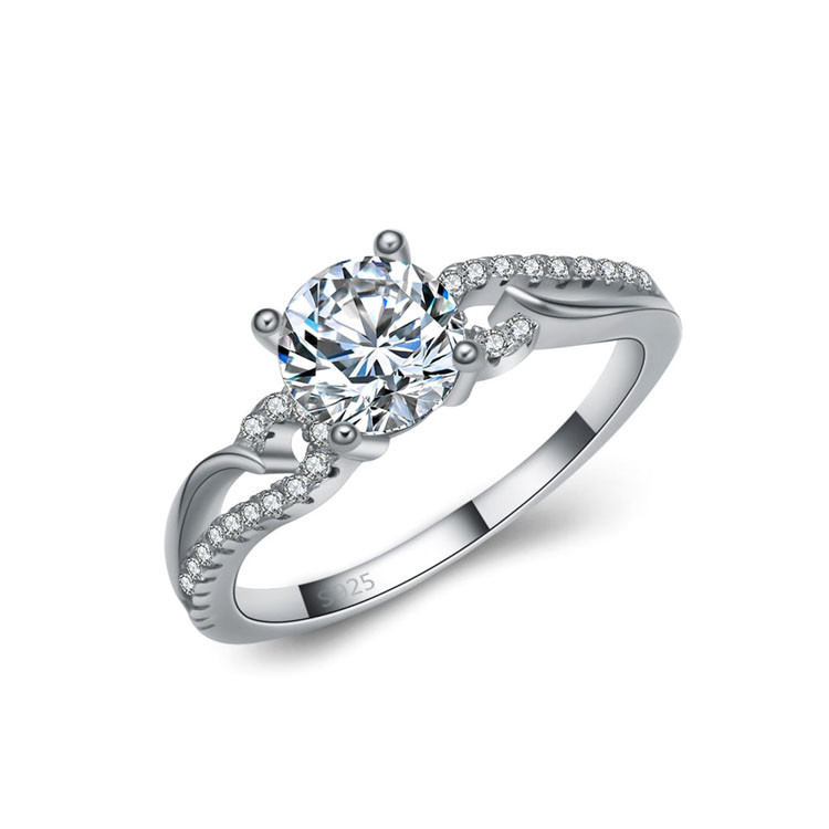 Women Sterling Silver Created White Sapphire Engagement Ring (RE111)