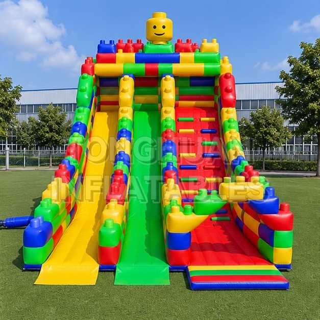 Building Block Theme Inflatable Dual Lane Slide for Parks Schools Events and Commercial Rental Business
