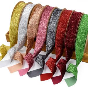 China 25mm Shinny Glitter Velvet Ribbon Dyed Olive Green Velvet Ribbon wholesale