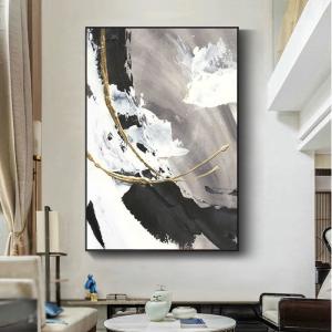 China Canvas Support 100% Hand Made Nordic Black White Gray Custom Hand Painted Abstract Oil Painting for Living Room Decoration wholesale
