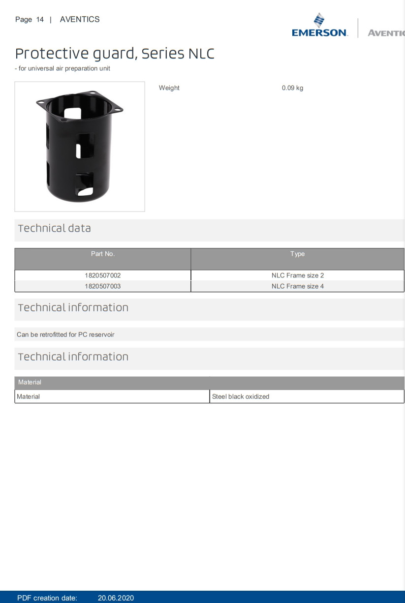 AVENTICS Protective Guard Series NLC – 1820507002 For Universal Air Preparation Unit