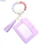 Leopard Keychain Wallet With Wristlet Bangle Bracelet Silicone Beads Bracelet PU