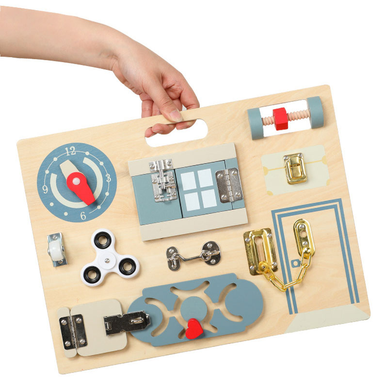Unisex Wooden Life Skills Learning and Exercise Busy Board for Parent-Child Interaction