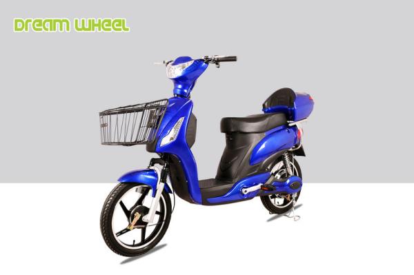 Blue Pedal Assisted Electric Scooter , 18" X 2.5 Electric Moped Scooter For