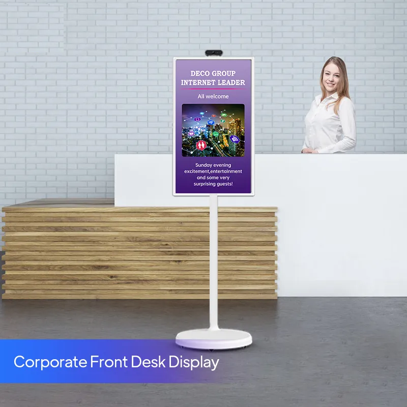 32 Inch Movable Smart Display with Wheels Height Adjustable Screen Wireless Android Tablet Gym Live Stream Factory