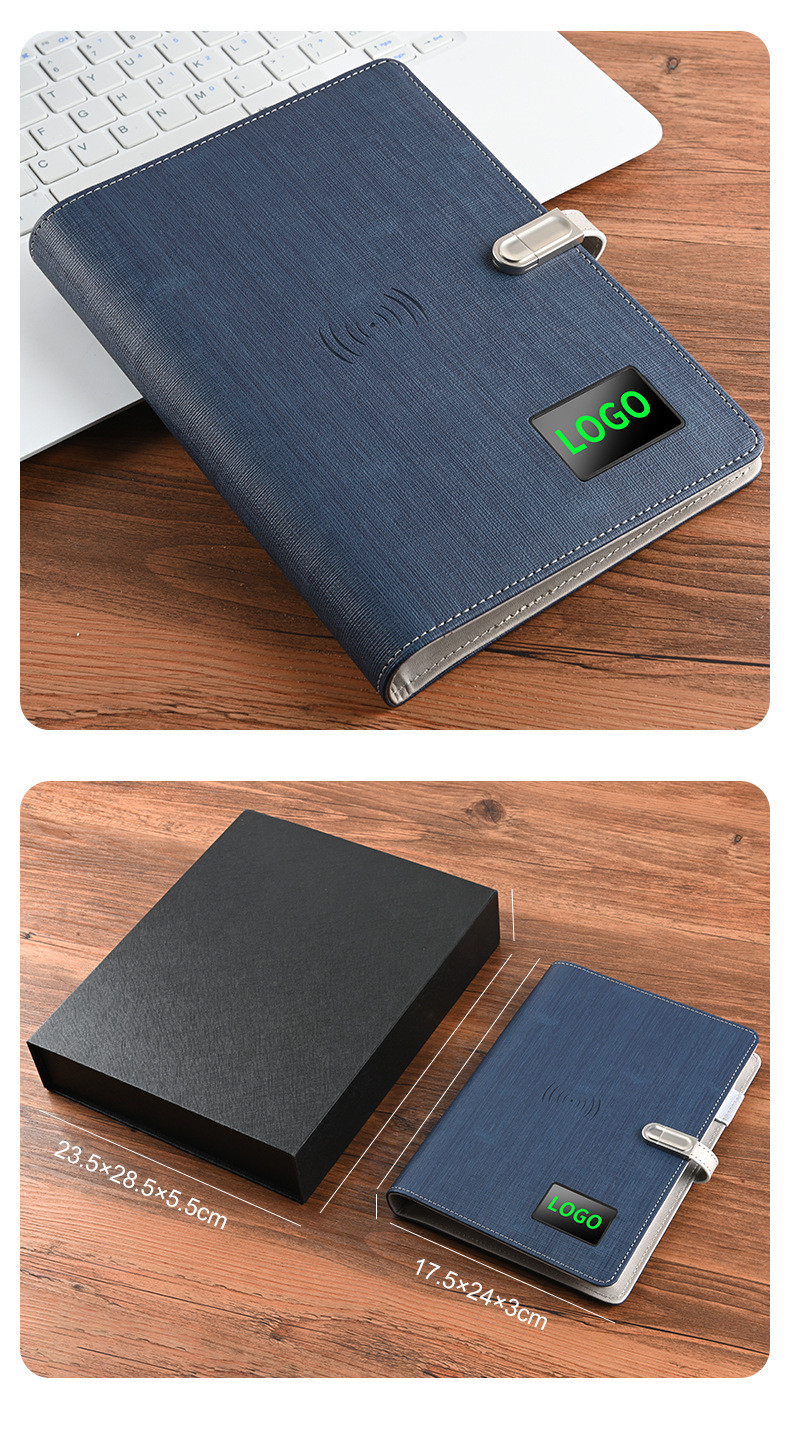 Moistureproof Power Bank Smart Notebook , Leather Notepad With Wireless Charger