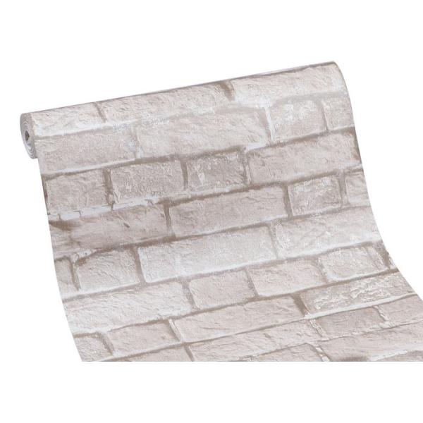 Removable Chinese Style 3D Brick Effect Wallpaper with White Grey Color , CSA standard