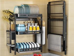 China Floor Standing Foldable Multi Layer Kitchen Shelf Dish Storage Rack Free Install wholesale