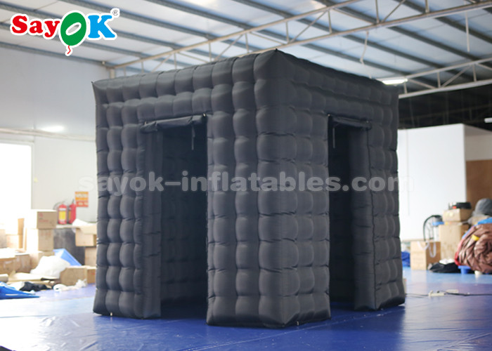 Event Booth Displays Black Two Doors Cube Inflatable Photo Booth With Air Blower Attractive