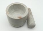 Round Stone Mortar And Pestle , Marble Bowl With Grinder Handcrafts